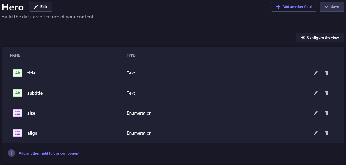 create hero component in strapi