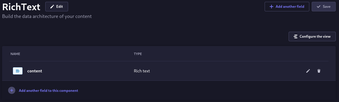 create rich text component in strapi